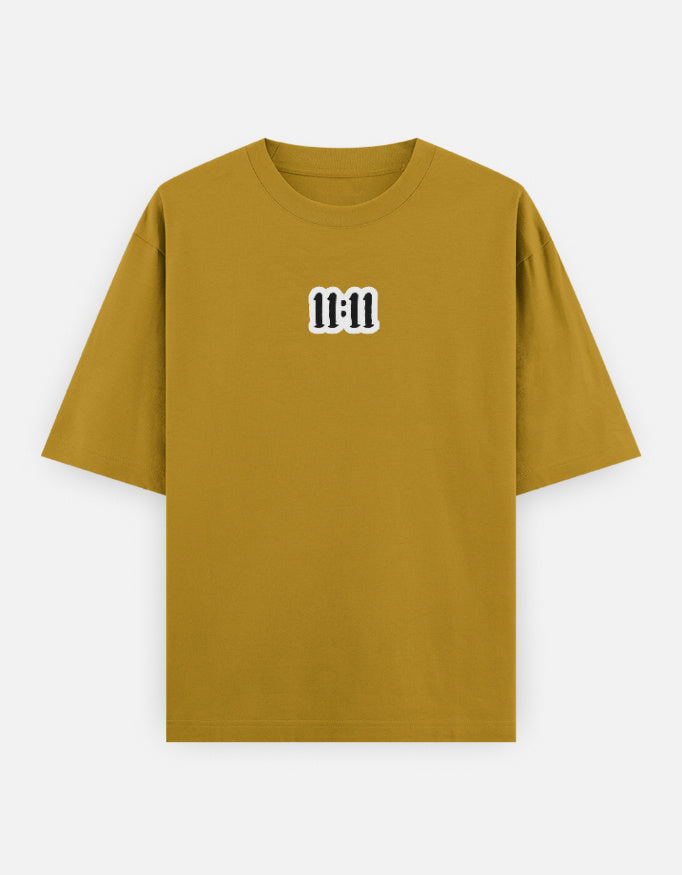 11:11 Wishmark Oversized Women’s T-Shirt jacket oversized fit cotton fabric heavyweight fabric embroidered design detail view by HAViT Apparel