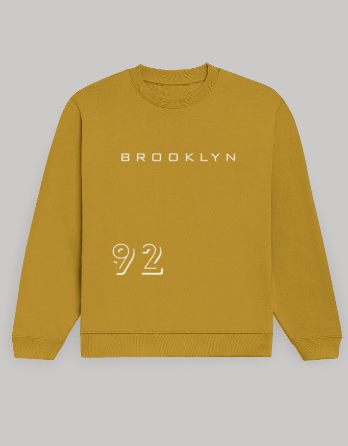 Brooklyn 92 Graphic Men’s Sweatshirt sweatshirt regular fit cotton fabric heavyweight fabric graphic print printed design detail view by HAViT Apparel