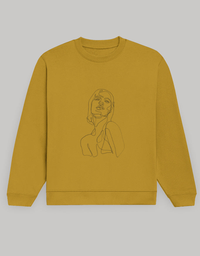 Women’s Regular Fit Sweatshirt with Abstract Line Art Dark Edition Print sweatshirt regular fit cotton fabric heavyweight fabric printed design detail view by HAViT Apparel