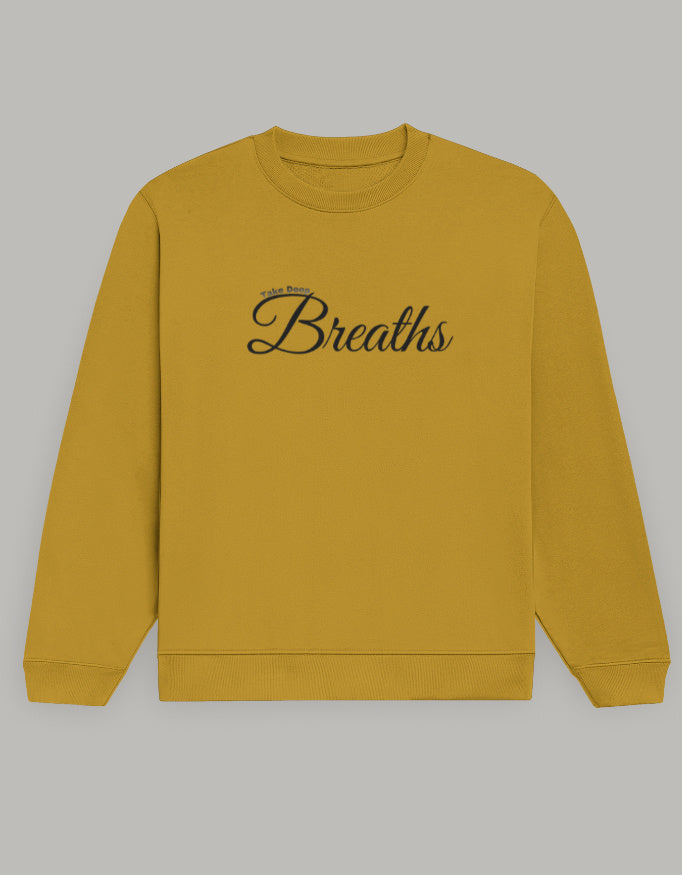 Take Deep Breaths Women Sweatshirt – Calm & Minimal Edition sweatshirt regular fit cotton fabric heavyweight fabric printed design detail view by HAViT Apparel