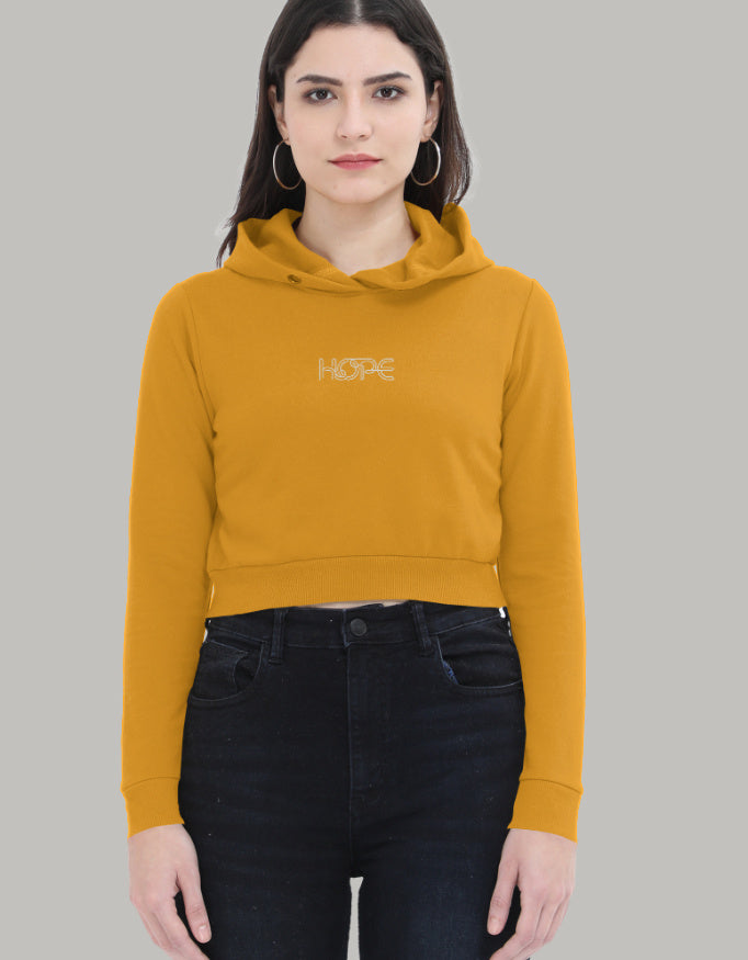 Hope Women's Cropped Hoodie hoodie cotton fabric heavyweight fabric printed design detail view by HAViT Apparel