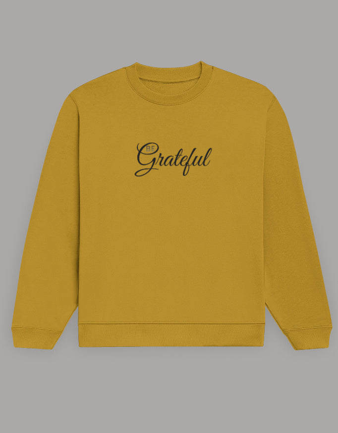 Be Grateful Sweatshirt sweatshirt regular fit cotton fabric heavyweight fabric printed design detail view by HAViT Apparel