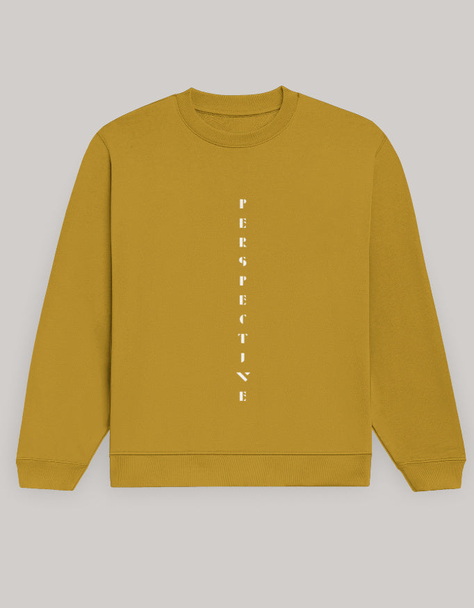 Men’s Regular Fit Sweatshirt – Perspective Text Graphic sweatshirt regular fit cotton fabric heavyweight fabric printed design detail view by HAViT Apparel