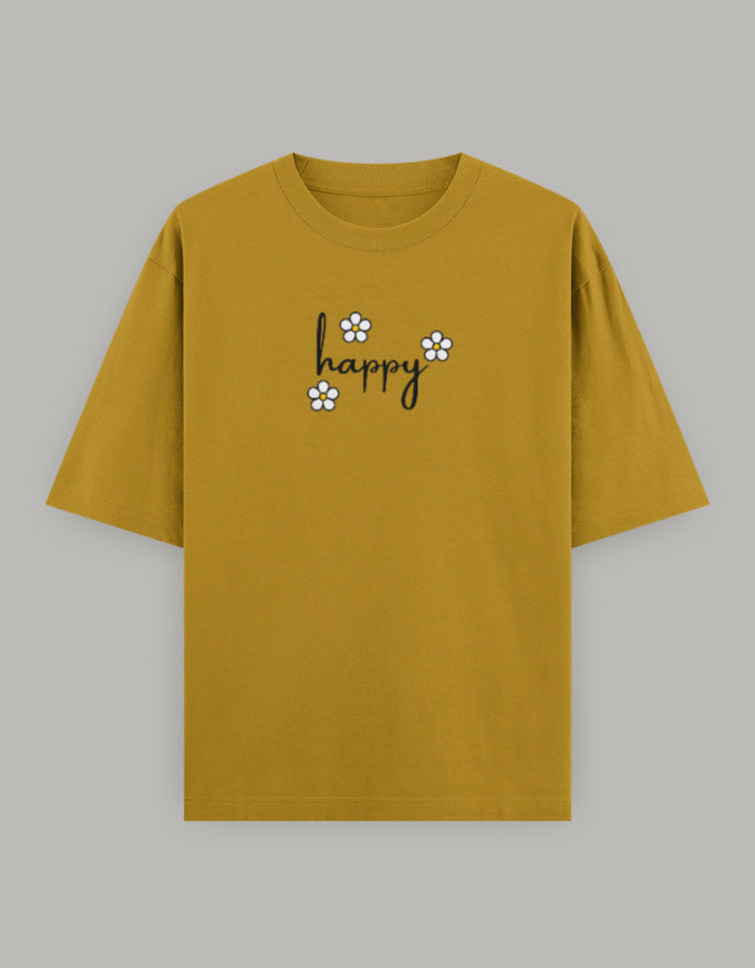 Happy Bloom Oversized Cotton Tee t-shirt oversized fit cotton fabric heavyweight fabric printed design detail view by HAViT Apparel