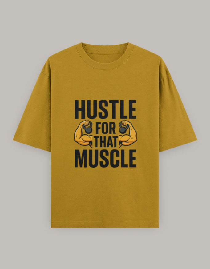 Muscle Hustle Oversize Tee oversized fit printed design detail view by HAViT Apparel