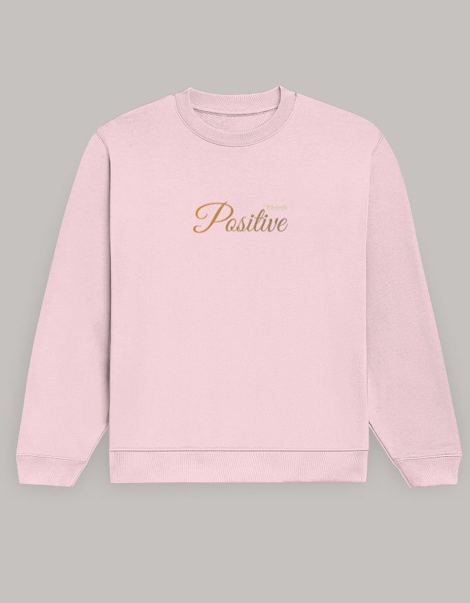 Think Positive Sweatshirt – Minimal Motivation Edition sweatshirt regular fit cotton fabric heavyweight fabric printed design detail view by HAViT Apparel