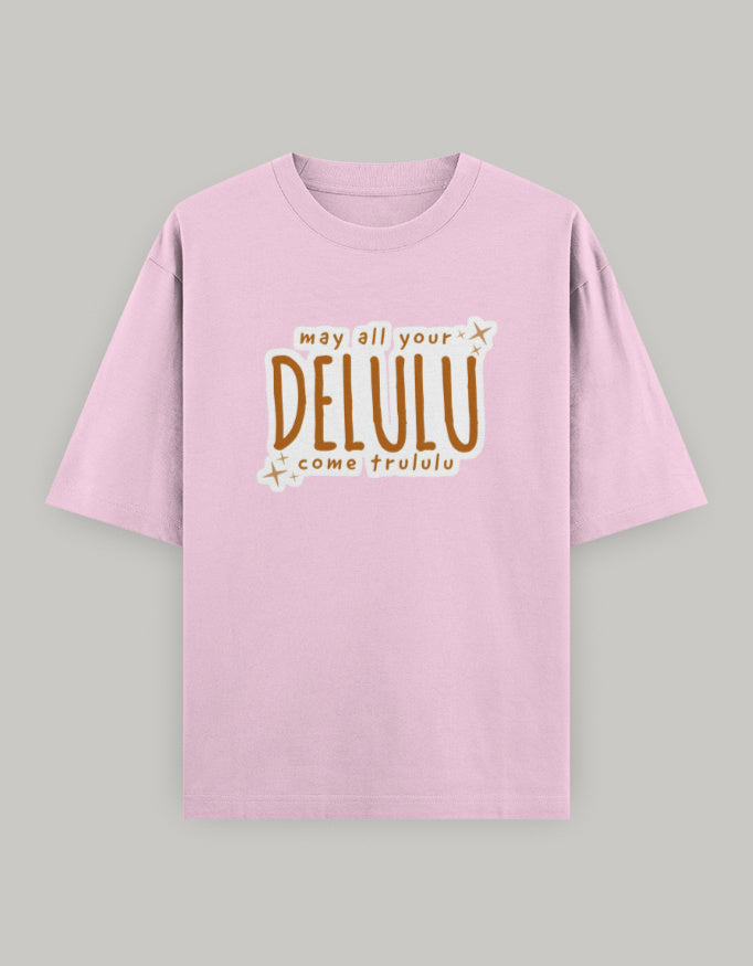 Delulu Manifestation Oversized Tee t-shirt oversized fit cotton fabric heavyweight fabric printed design detail view by HAViT Apparel