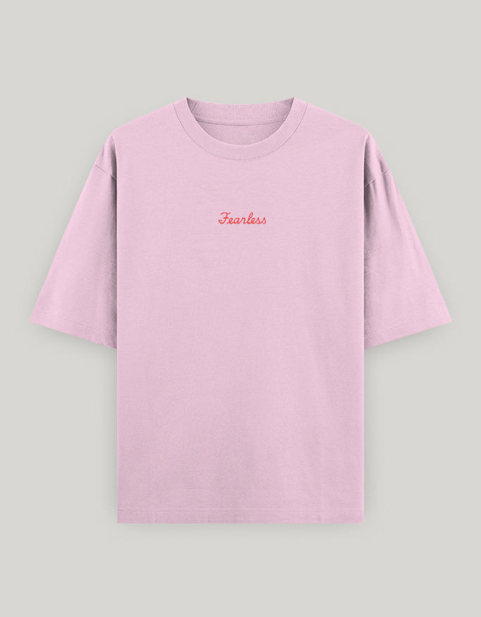 Fearless Attitude Women's Oversized Tee t-shirt oversized fit cotton fabric heavyweight fabric embroidered design detail view by HAViT Apparel