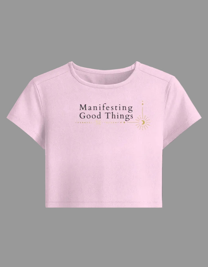 Manifesting Baby Tee cotton fabric heavyweight fabric detail view by HAViT Apparel