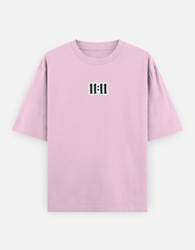 11:11 Wishmark Oversized Women’s T-Shirt jacket oversized fit cotton fabric heavyweight fabric embroidered design detail view by HAViT Apparel