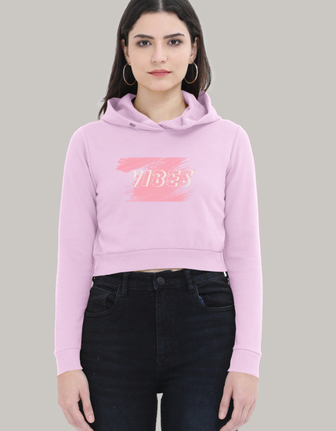 Vibes Cropped Hoodie – Brush Stroke Graphic Print hoodie cotton fabric heavyweight fabric graphic print printed design detail view by HAViT Apparel