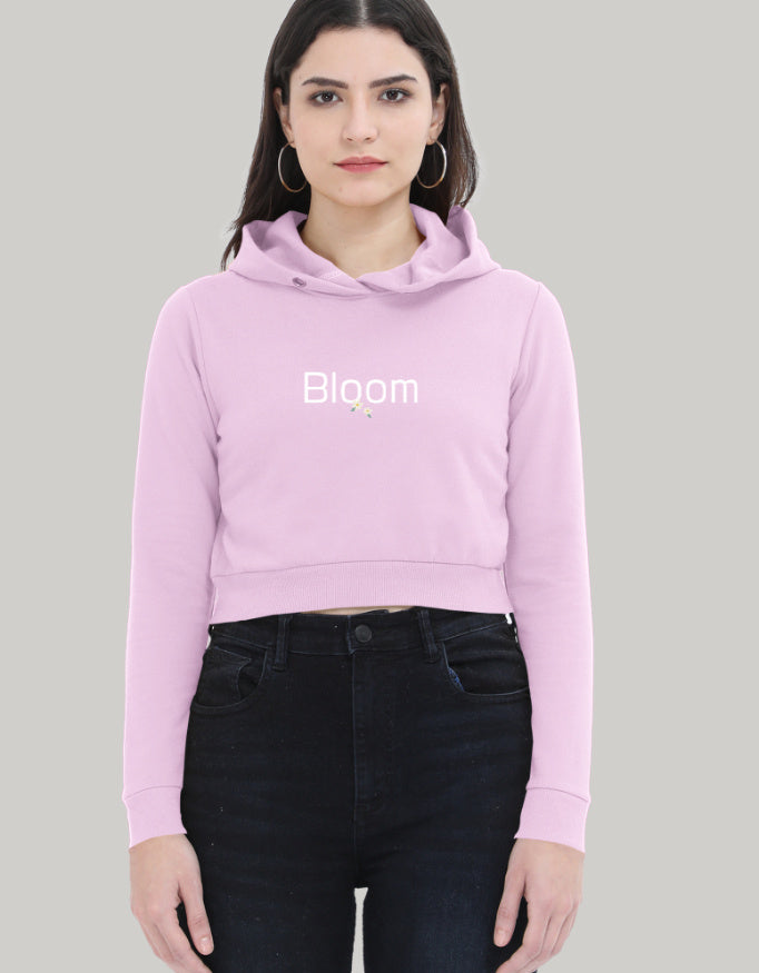 Women’s Bloom Crop Hoodie – Soft Fleece Streetwear hoodie cotton fabric heavyweight fabric graphic print printed design detail view by HAViT Apparel