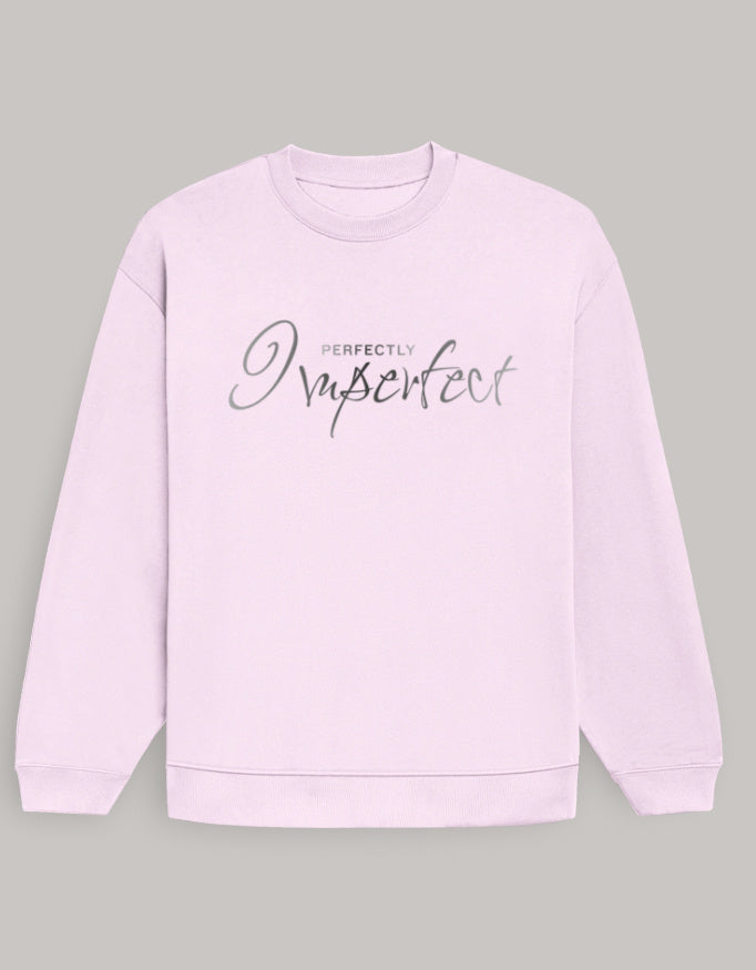 Women’s Oversized Perfectly Imperfect Sweatshirt – Minimal Aesthetic sweatshirt oversized fit cotton fabric heavyweight fabric printed design detail view by HAViT Apparel