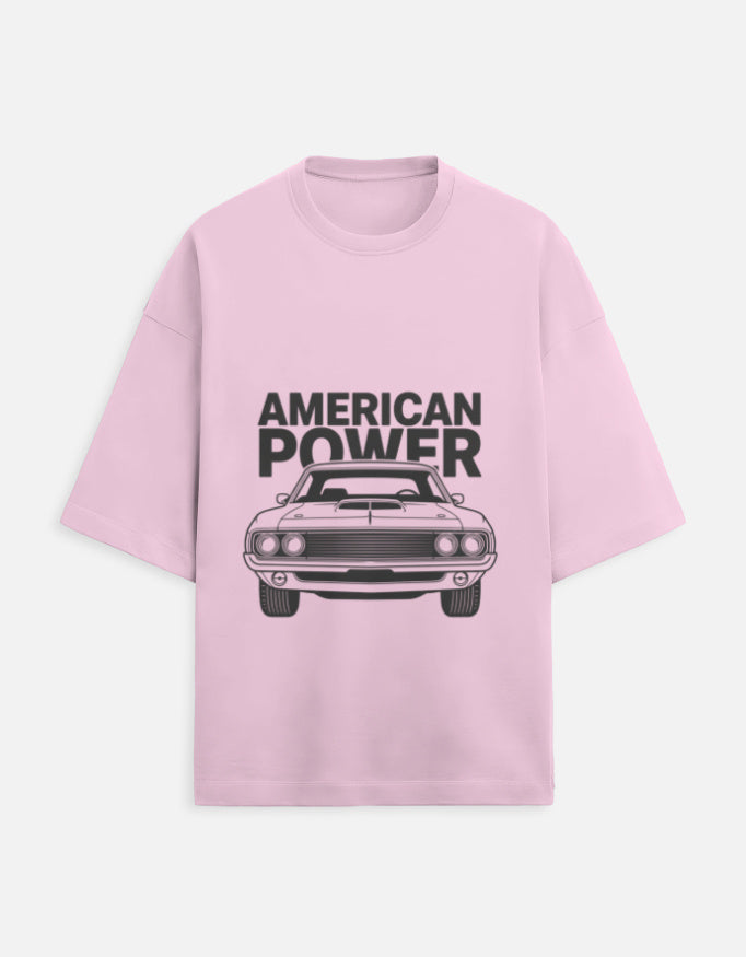 American Power Oversized Terry Tshirt oversized fit cotton fabric heavyweight fabric printed design detail view by HAViT Apparel