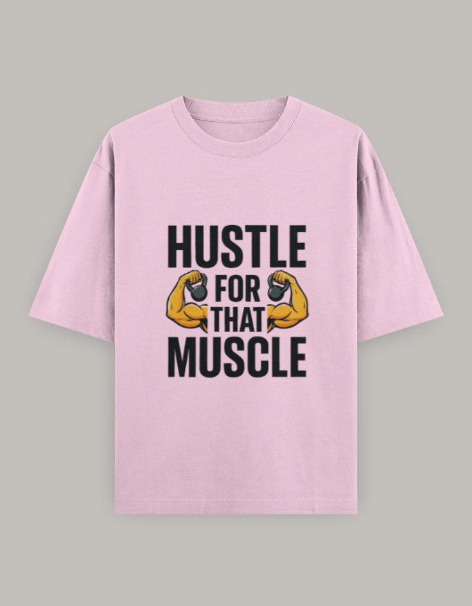 Muscle Hustle Oversize Tee oversized fit printed design detail view by HAViT Apparel