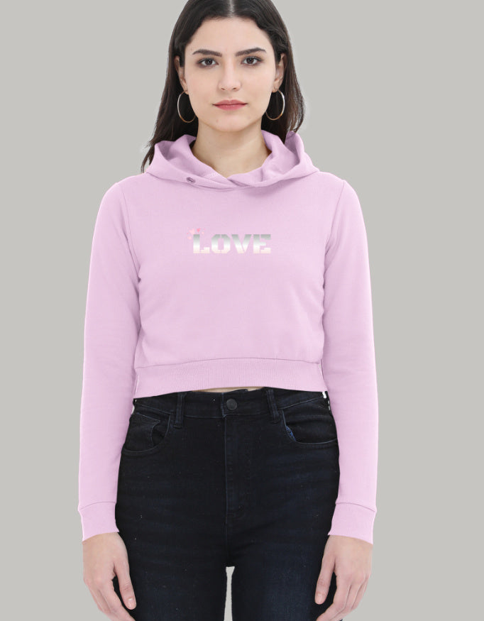 LOVE Edit – Women’s Cropped Hoodie hoodie cotton fabric heavyweight fabric printed design detail view by HAViT Apparel