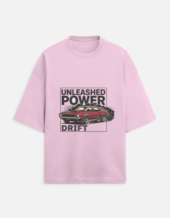Unleashed Power Drift Oversized Terry Tshirt oversized fit cotton fabric heavyweight fabric graphic print printed design detail view by HAViT Apparel