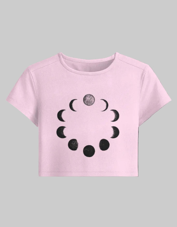 Celestial Moon Phases Baby Tee cotton fabric heavyweight fabric detail view by HAViT Apparel