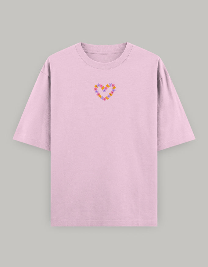 Floral Heart Statement Oversized T-Shirt t-shirt oversized fit cotton fabric heavyweight fabric embroidered design detail view by HAViT Apparel