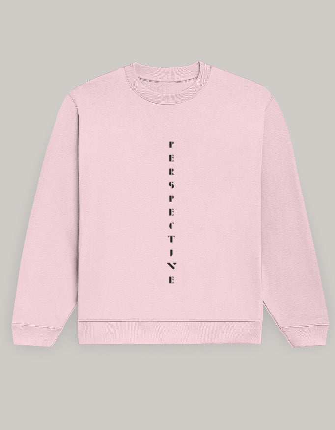 Men’s Regular Fit Sweatshirt – Perspective Text Dark Edition sweatshirt regular fit cotton fabric heavyweight fabric printed design detail view by HAViT Apparel