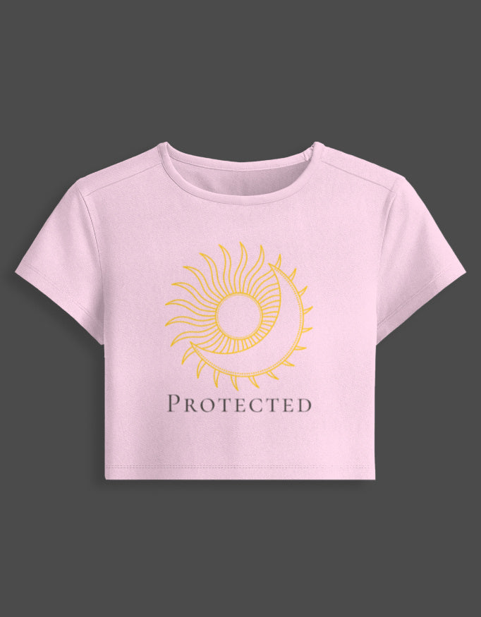 Celestial Guardian Baby Tee cotton fabric heavyweight fabric detail view by HAViT Apparel