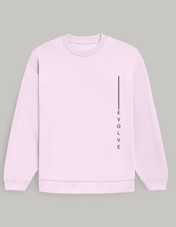 Premium Oversized Sweatshirt with EVOLVE Vertical Design Bold Edition sweatshirt oversized fit cotton fabric heavyweight fabric printed design detail view by HAViT Apparel