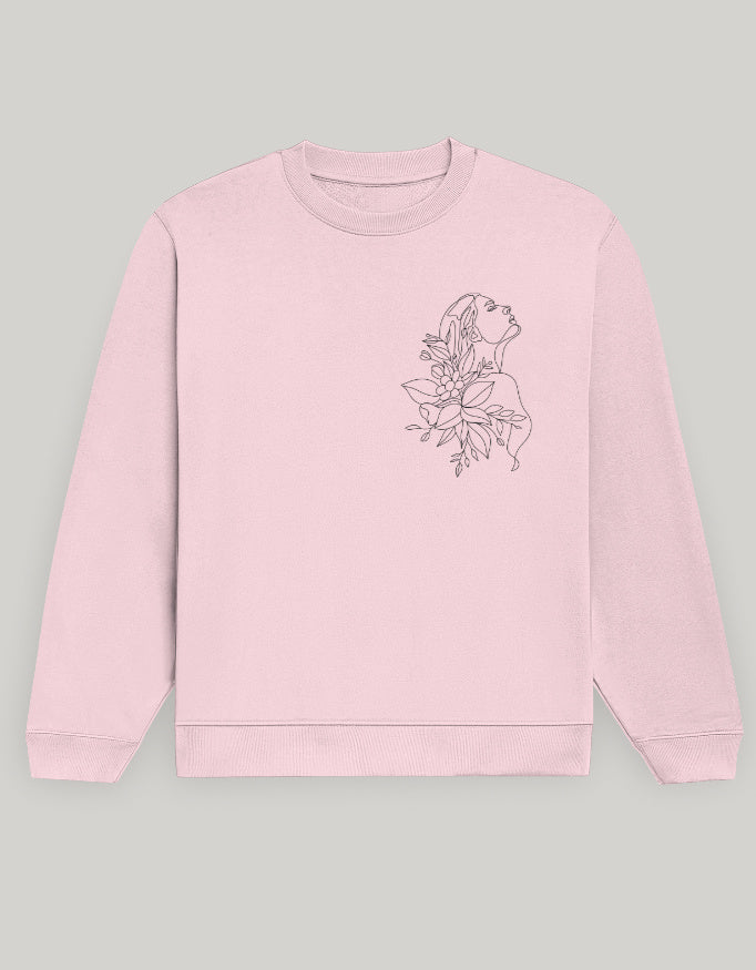 Aesthetic Line Art Women’s Sweatshirt – Floral Outline Design Dark Edition sweatshirt regular fit cotton fabric heavyweight fabric detail view by HAViT Apparel