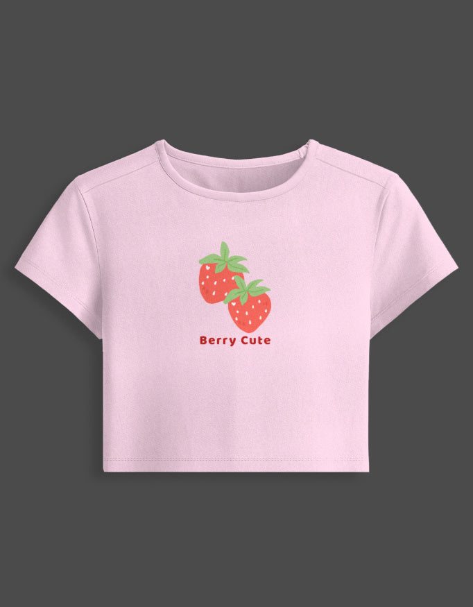 Sweet Berry Aesthetic Baby Tee cotton fabric heavyweight fabric detail view by HAViT Apparel