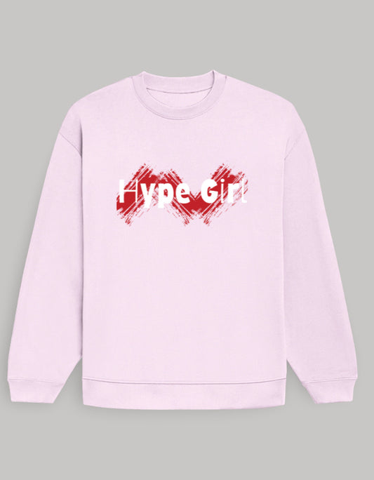 Aesthetic Oversized Women’s Sweatshirt – Hype Girl Graphic sweatshirt oversized fit cotton fabric heavyweight fabric printed design detail view by HAViT Apparel