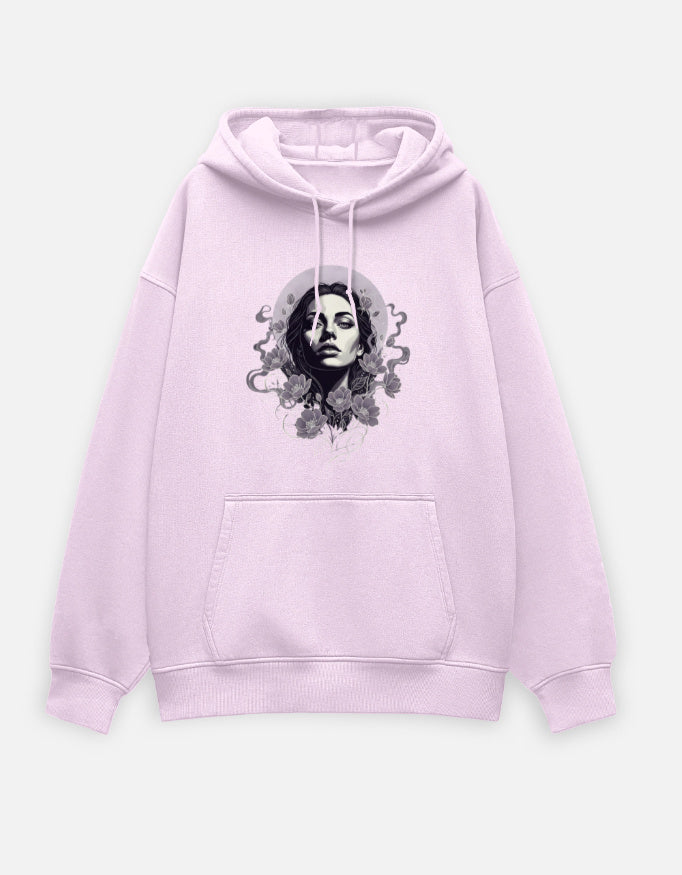 Dark Floral Oversized Hoodie hoodie oversized fit cotton fabric heavyweight fabric detail view by HAViT Apparel
