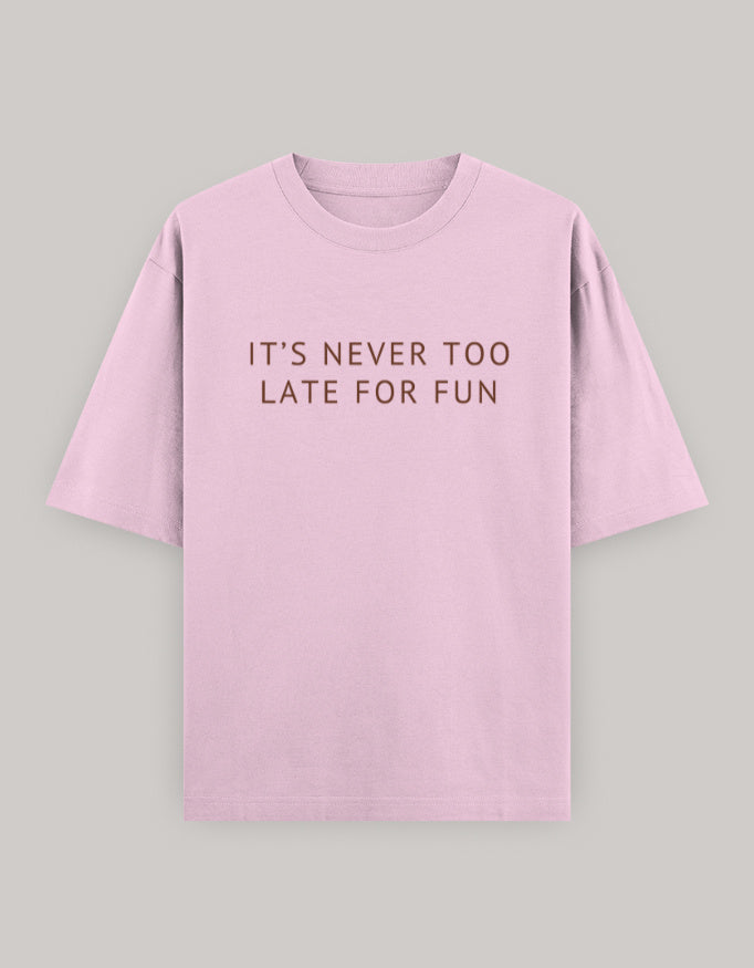 Never Too Late Oversized Statement Tee t-shirt oversized fit cotton fabric heavyweight fabric printed design detail view by HAViT Apparel
