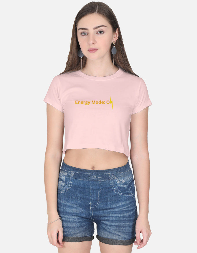 Energy Mode On Crop Tee cotton fabric heavyweight fabric detail view by HAViT Apparel