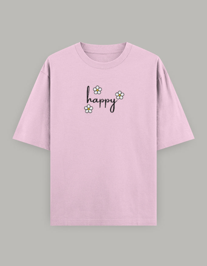 Happy Bloom Oversized Cotton Tee t-shirt oversized fit cotton fabric heavyweight fabric printed design detail view by HAViT Apparel