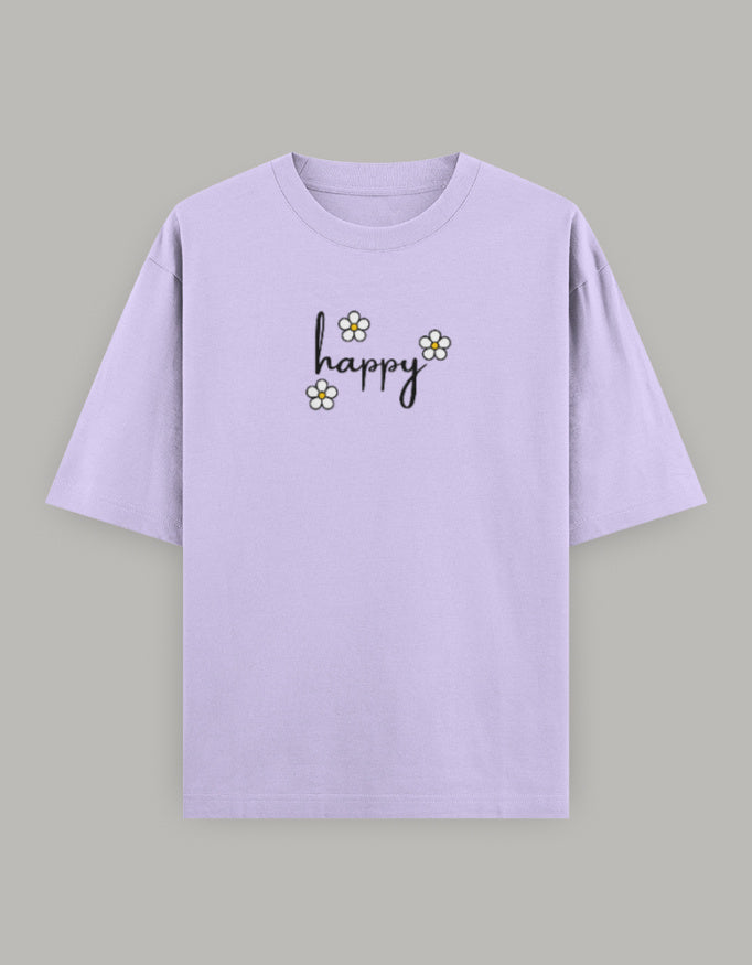 Happy Bloom Oversized Cotton Tee t-shirt oversized fit cotton fabric heavyweight fabric printed design detail view by HAViT Apparel