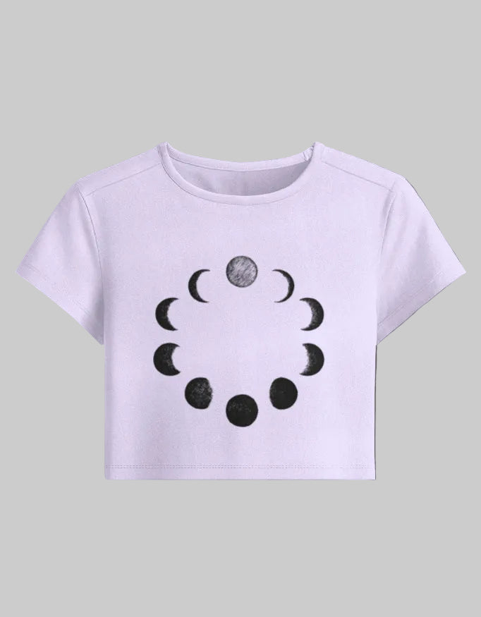 Celestial Moon Phases Baby Tee cotton fabric heavyweight fabric detail view by HAViT Apparel
