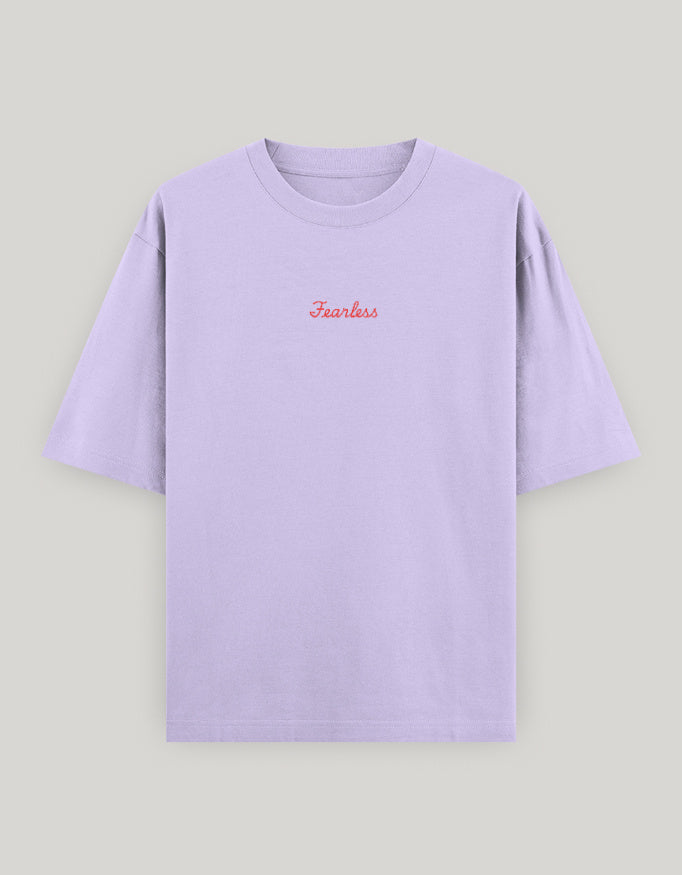 Fearless Attitude Women's Oversized Tee t-shirt oversized fit cotton fabric heavyweight fabric embroidered design detail view by HAViT Apparel