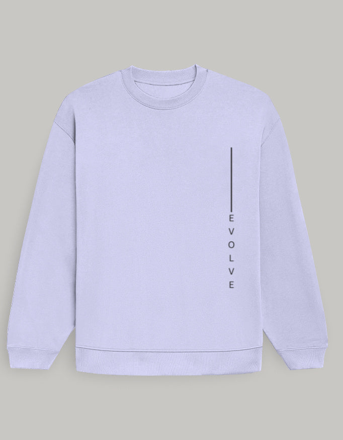 Premium Oversized Sweatshirt with EVOLVE Vertical Design Bold Edition sweatshirt oversized fit cotton fabric heavyweight fabric printed design detail view by HAViT Apparel