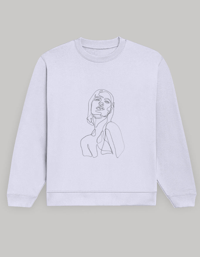 Women’s Regular Fit Sweatshirt with Abstract Line Art Dark Edition Print sweatshirt regular fit cotton fabric heavyweight fabric printed design detail view by HAViT Apparel