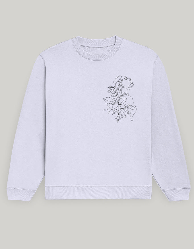 Aesthetic Line Art Women’s Sweatshirt – Floral Outline Design Dark Edition sweatshirt regular fit cotton fabric heavyweight fabric detail view by HAViT Apparel
