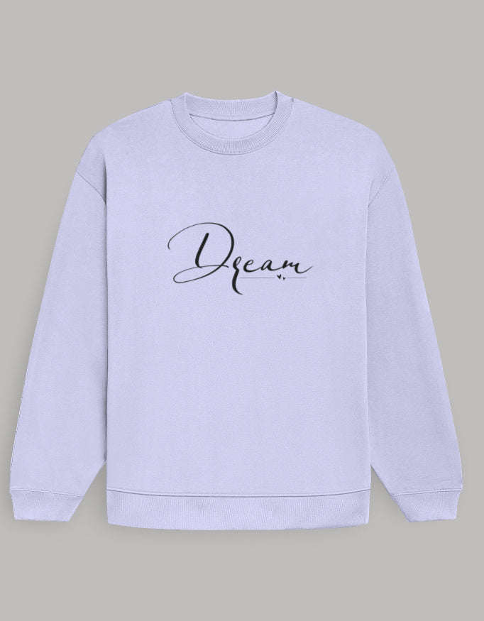 Minimal Oversized Women’s Sweatshirt – Dream Graphic Dark Edition sweatshirt oversized fit cotton fabric heavyweight fabric graphic print printed design detail view by HAViT Apparel