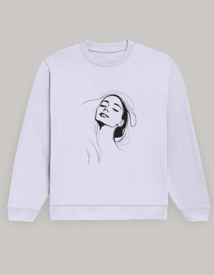 Women’s Regular Fit Sweatshirt with Elegant Outline Face Print-Dark Edition sweatshirt regular fit cotton fabric heavyweight fabric graphic print detail view by HAViT Apparel