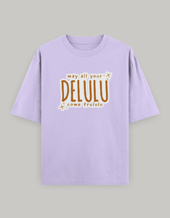Delulu Manifestation Oversized Tee t-shirt oversized fit cotton fabric heavyweight fabric printed design detail view by HAViT Apparel
