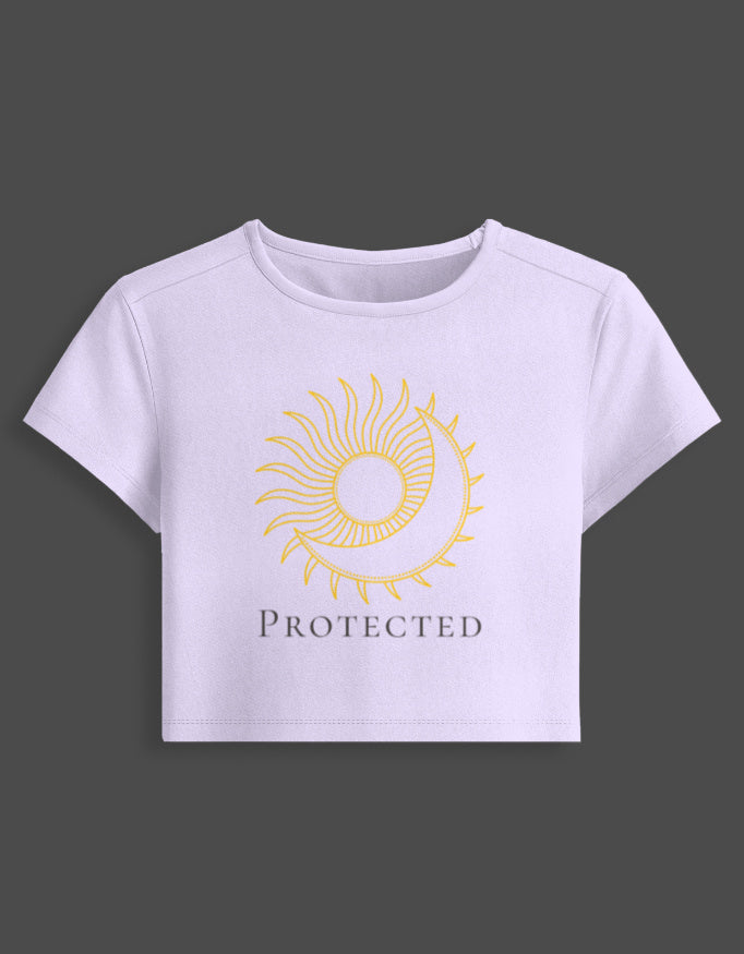 Celestial Guardian Baby Tee cotton fabric heavyweight fabric detail view by HAViT Apparel