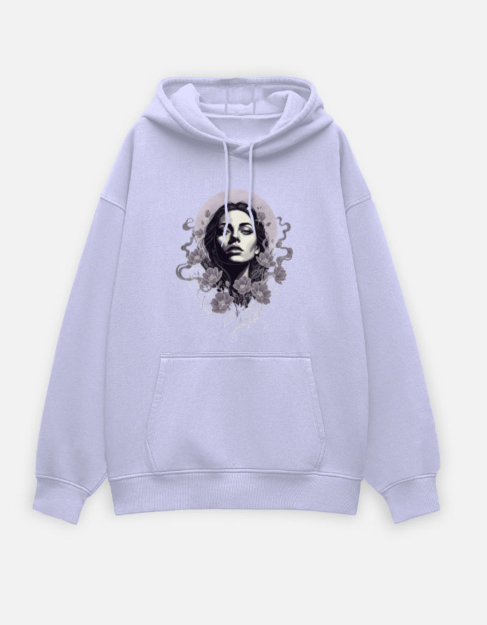 Dark Floral Oversized Hoodie hoodie oversized fit cotton fabric heavyweight fabric detail view by HAViT Apparel