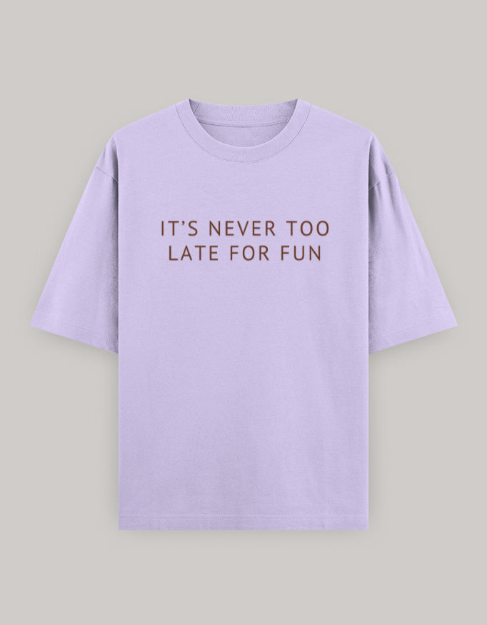 Never Too Late Oversized Statement Tee t-shirt oversized fit cotton fabric heavyweight fabric printed design detail view by HAViT Apparel