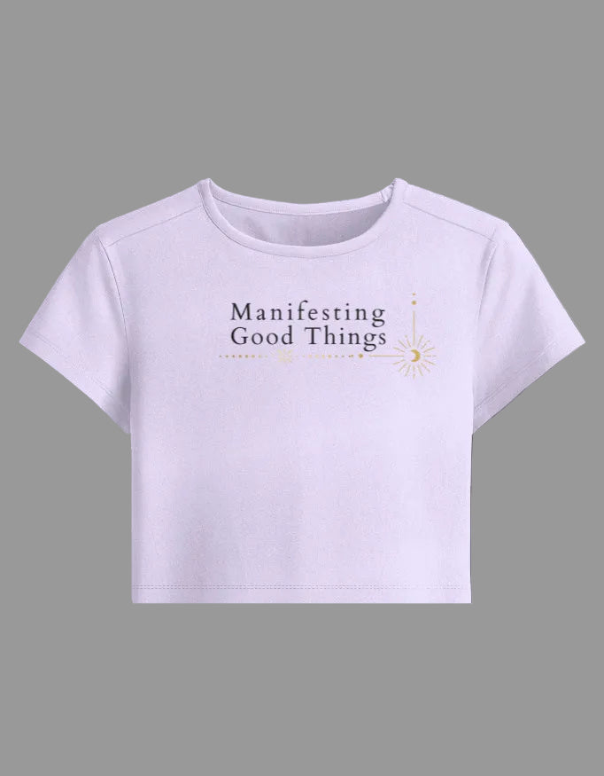 Manifesting Baby Tee cotton fabric heavyweight fabric detail view by HAViT Apparel