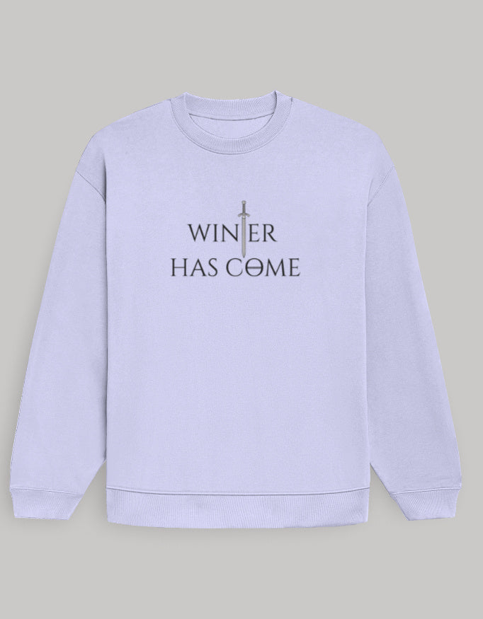 Winter Has Come Dark Edition Men's Oversized Sweatshirt – Cool Winter Graphic sweatshirt oversized fit cotton fabric heavyweight fabric graphic print printed design detail view by HAViT Apparel