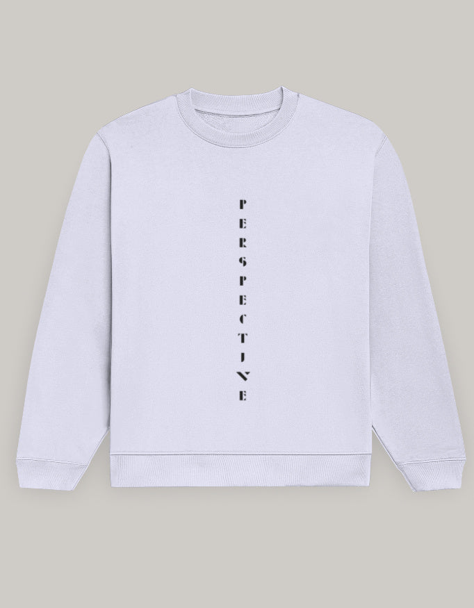 Men’s Regular Fit Sweatshirt – Perspective Text Dark Edition sweatshirt regular fit cotton fabric heavyweight fabric printed design detail view by HAViT Apparel