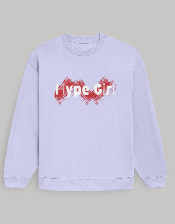 Aesthetic Oversized Women’s Sweatshirt – Hype Girl Graphic sweatshirt oversized fit cotton fabric heavyweight fabric printed design detail view by HAViT Apparel