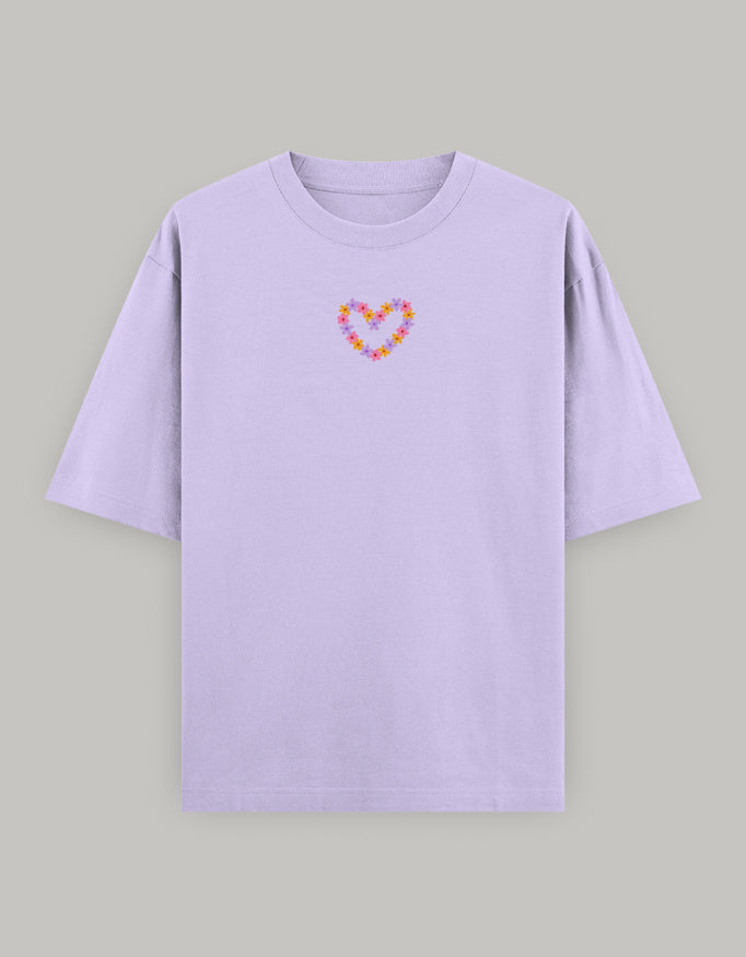 Floral Heart Statement Oversized T-Shirt t-shirt oversized fit cotton fabric heavyweight fabric embroidered design detail view by HAViT Apparel